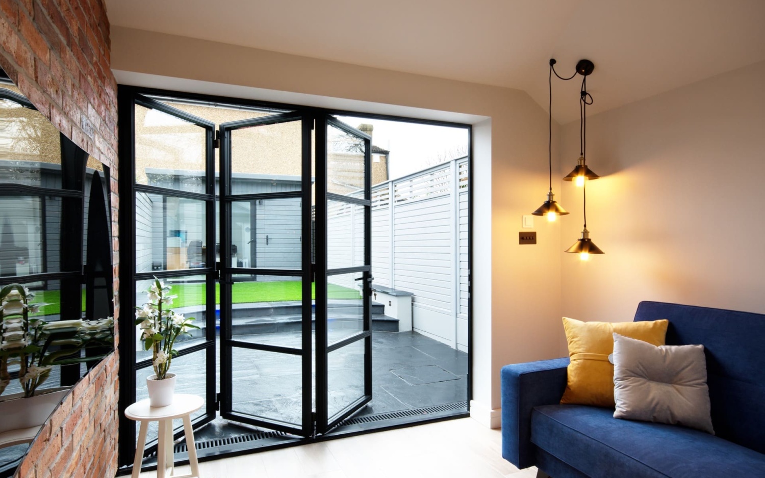 black framed glass interior doors