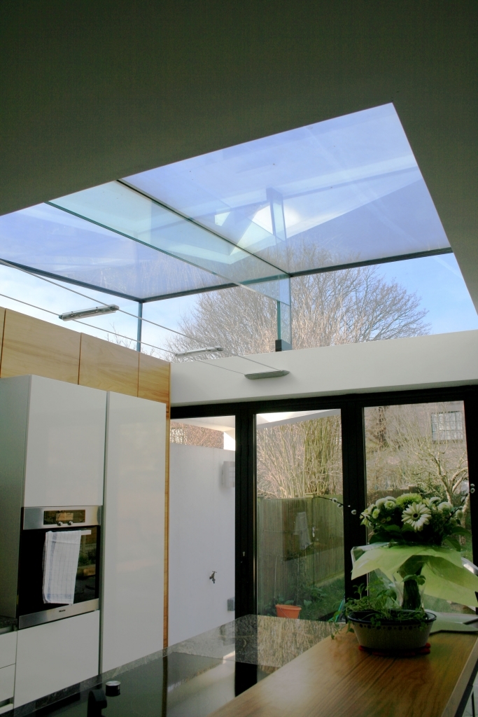 Glazed roof kitchen by architect Rebecca, London.