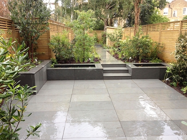 Basalt paving for a modern look by DfM garden designer Josh
