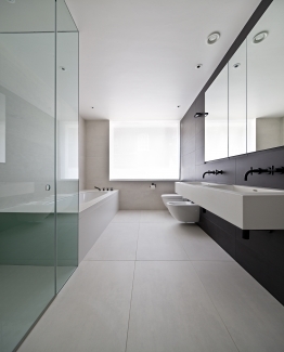 Spacious minimal bathroom with grey shades by Chris, architectural designer
