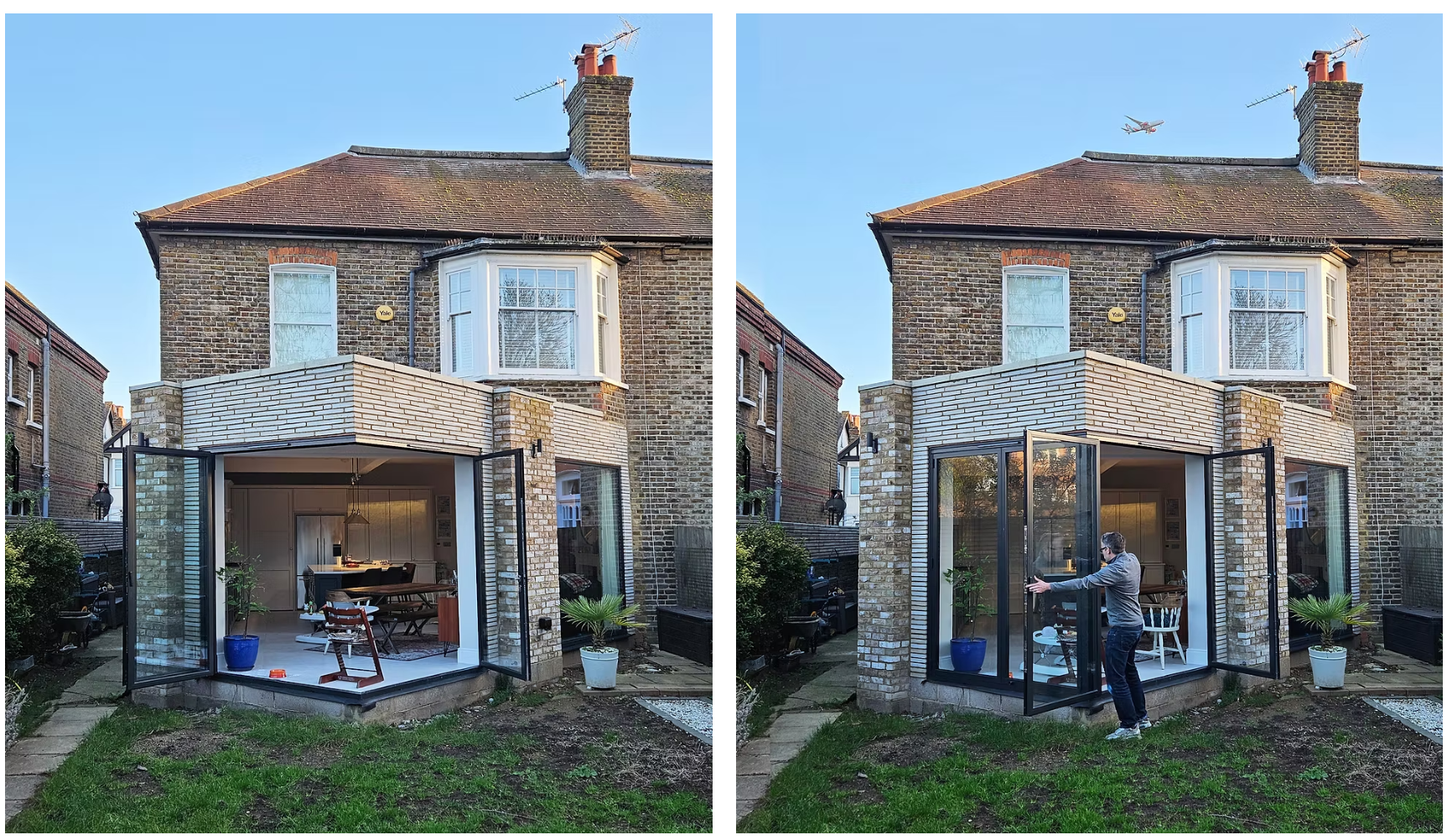 Open corner folding doors