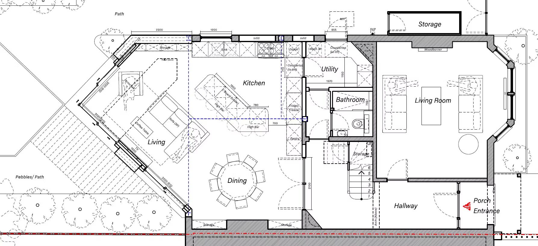 Proposed plan showing kitchen side-return extension